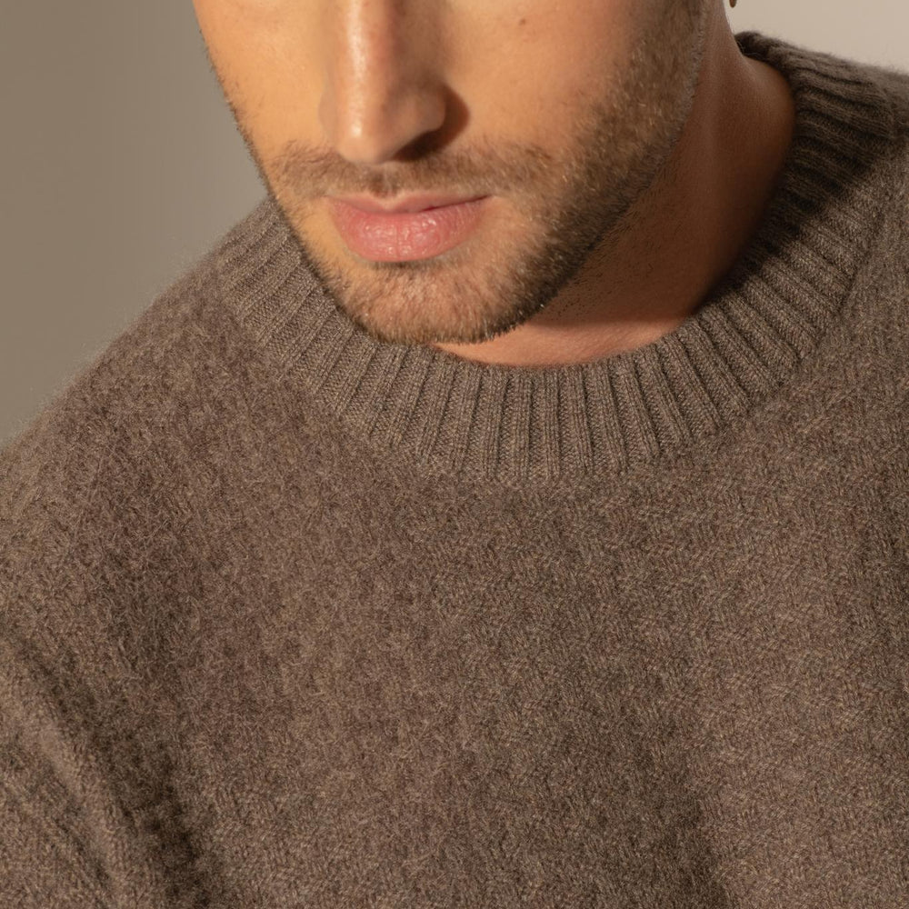 AIDAN pull col rond 4 fils taupe chiné 100% cachemire