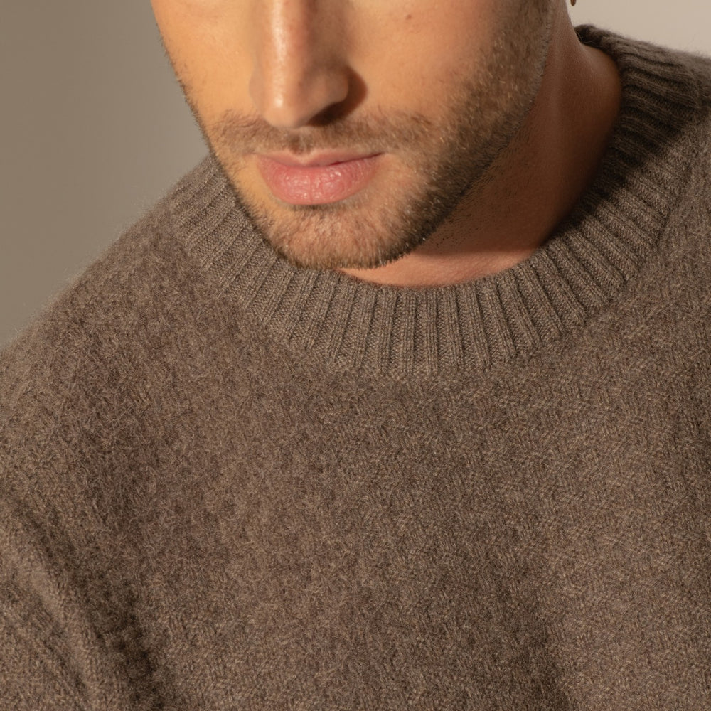 aidan pull col rond 4 fils taupe chiné 100% cachemire