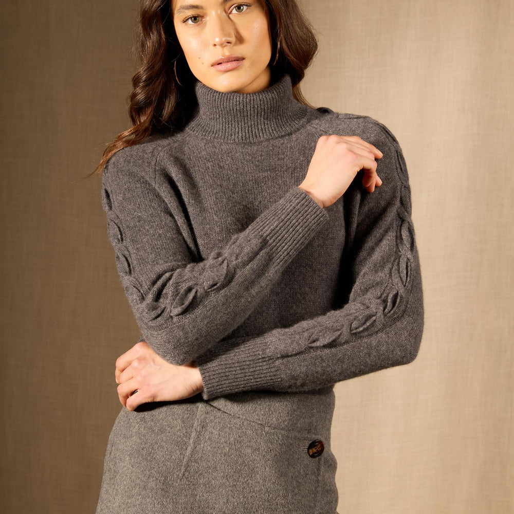 ALBANY pull col roulé 4 fils anthracite chiné 100% cachemire