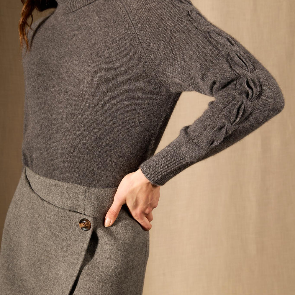 ALBANY pull col roulé 4 fils anthracite chiné 100% cachemire