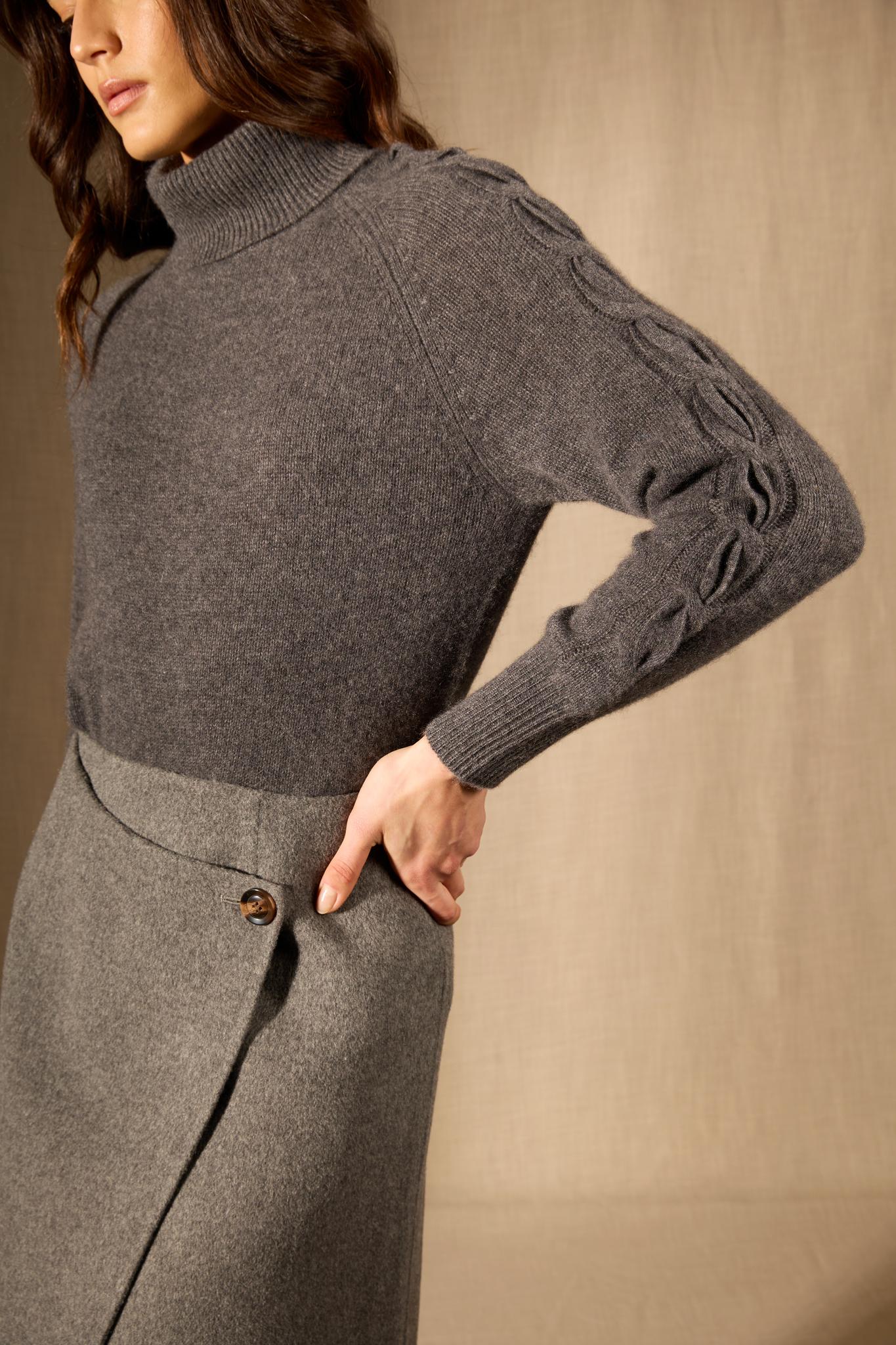 ALBANY pull col roulé 4 fils anthracite chiné 100% cachemire