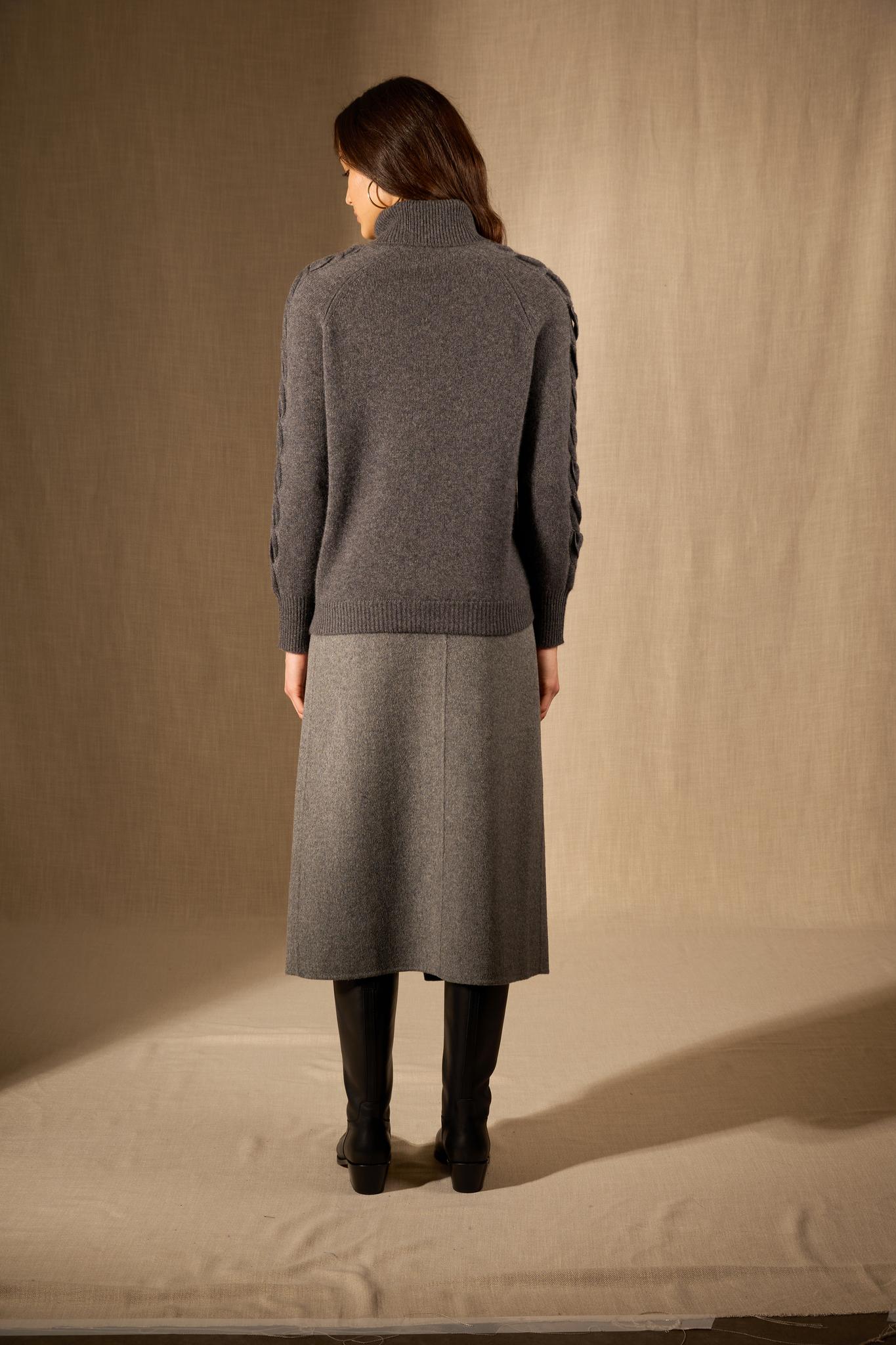 ALBANY pull col roulé 4 fils anthracite chiné 100% cachemire