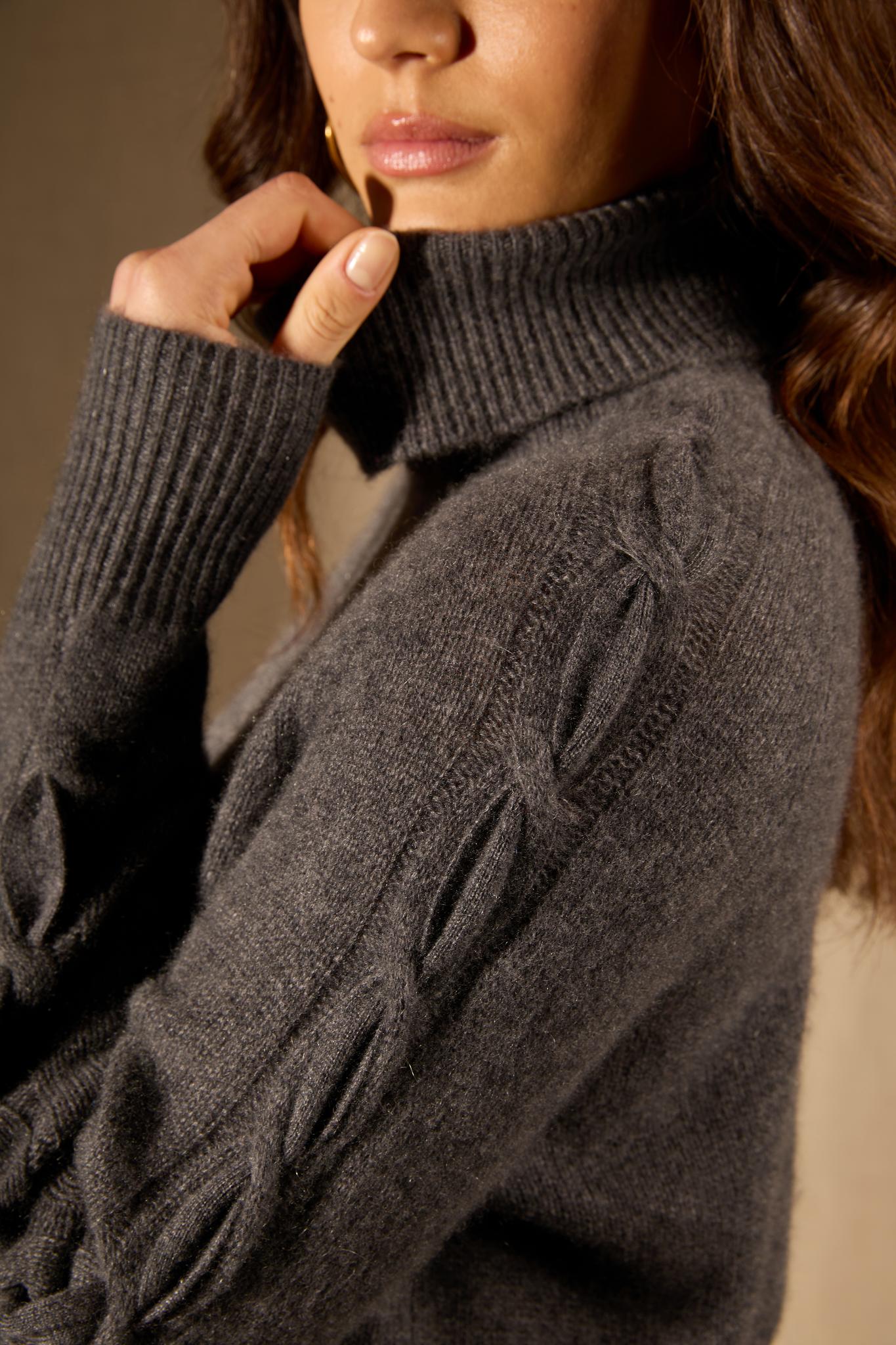 ALBANY pull col roulé 4 fils anthracite chiné 100% cachemire
