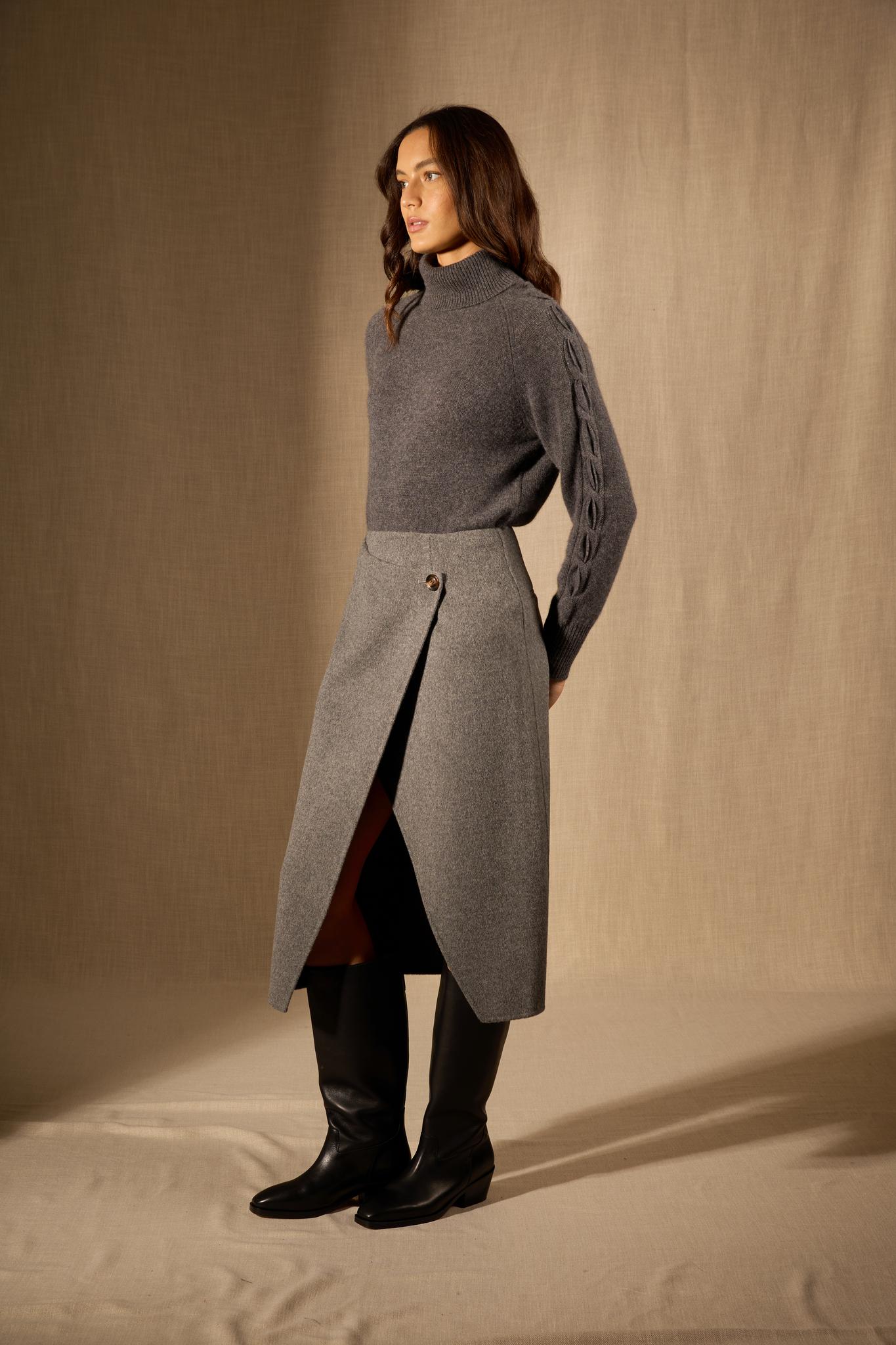 ALBANY pull col roulé 4 fils anthracite chiné 100% cachemire