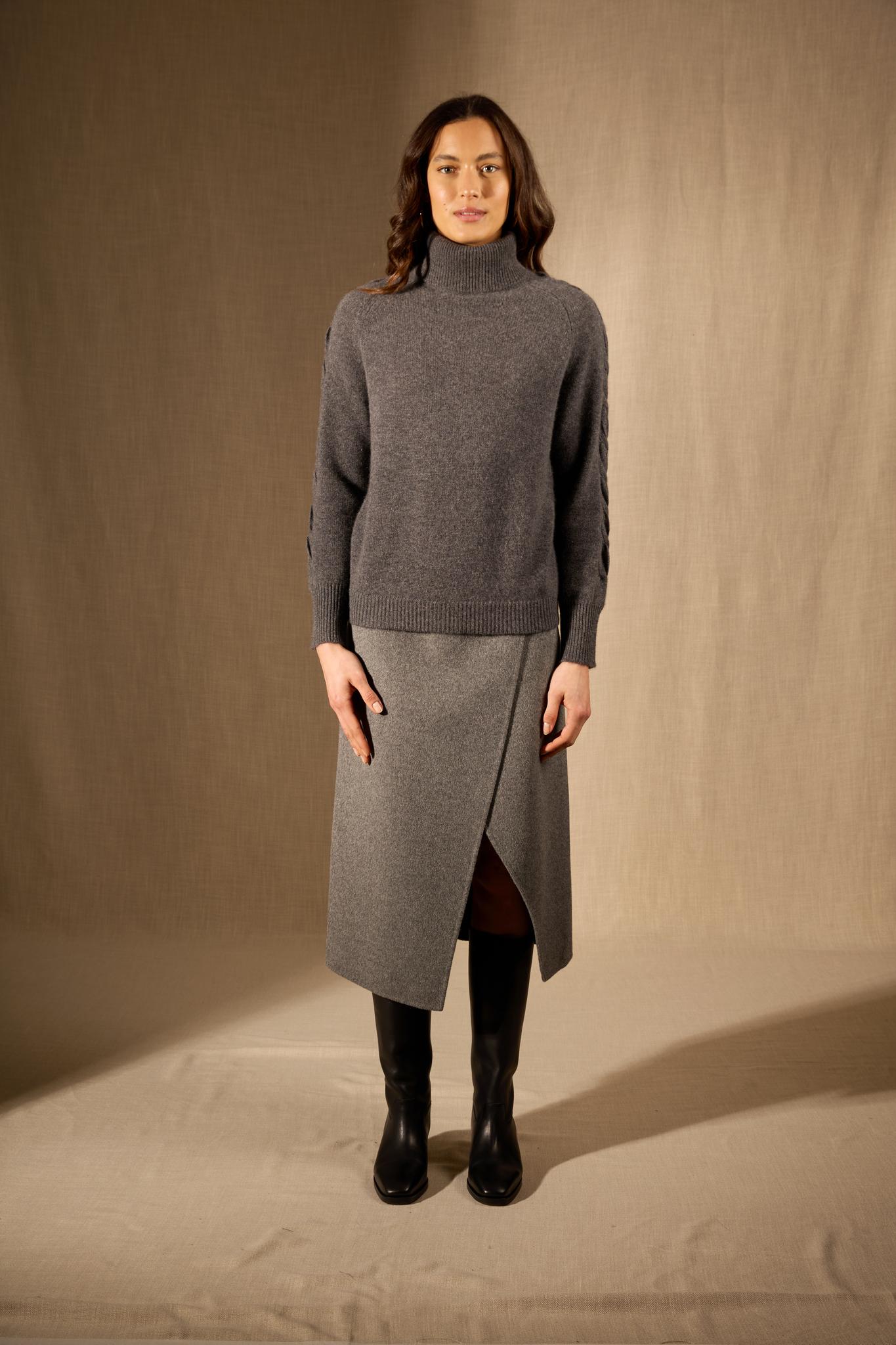 ALBANY pull col roulé 4 fils anthracite chiné 100% cachemire