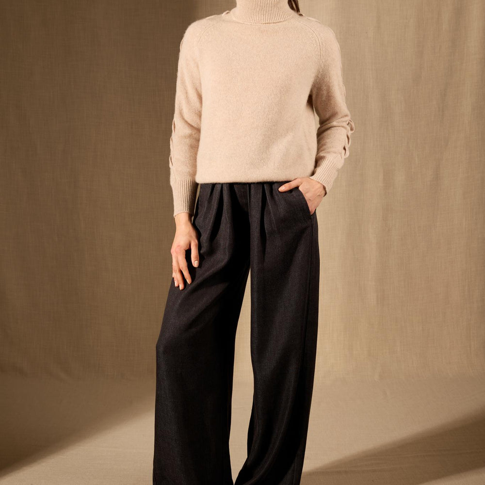 ALBANY pull col roulé 4 fils camel clair chiné 100% cachemire