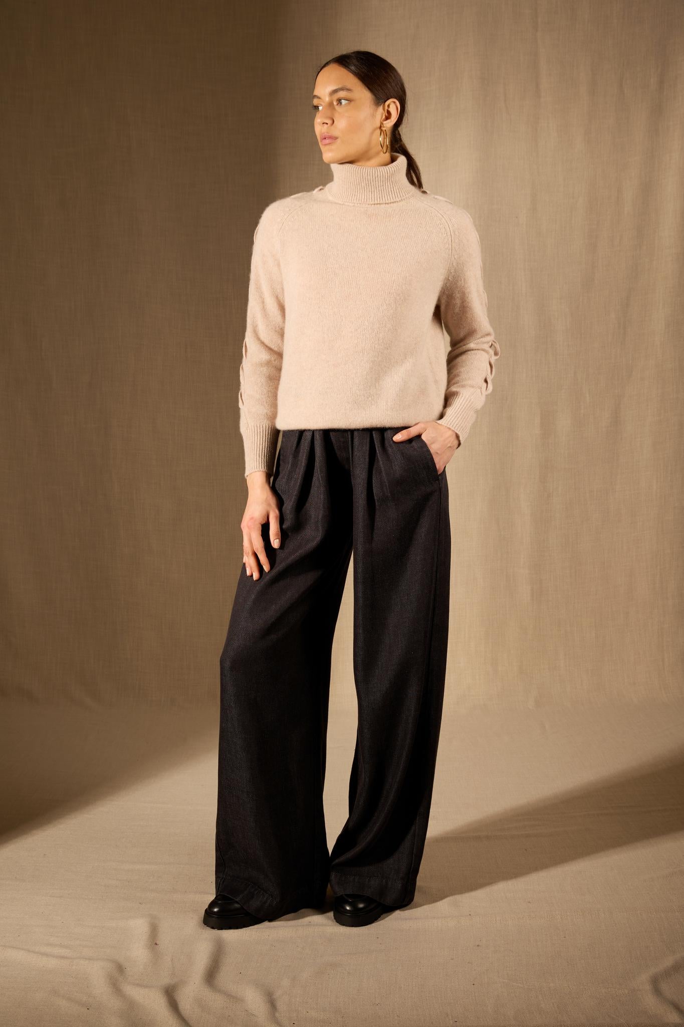 ALBANY pull col roulé 4 fils camel clair chiné 100% cachemire