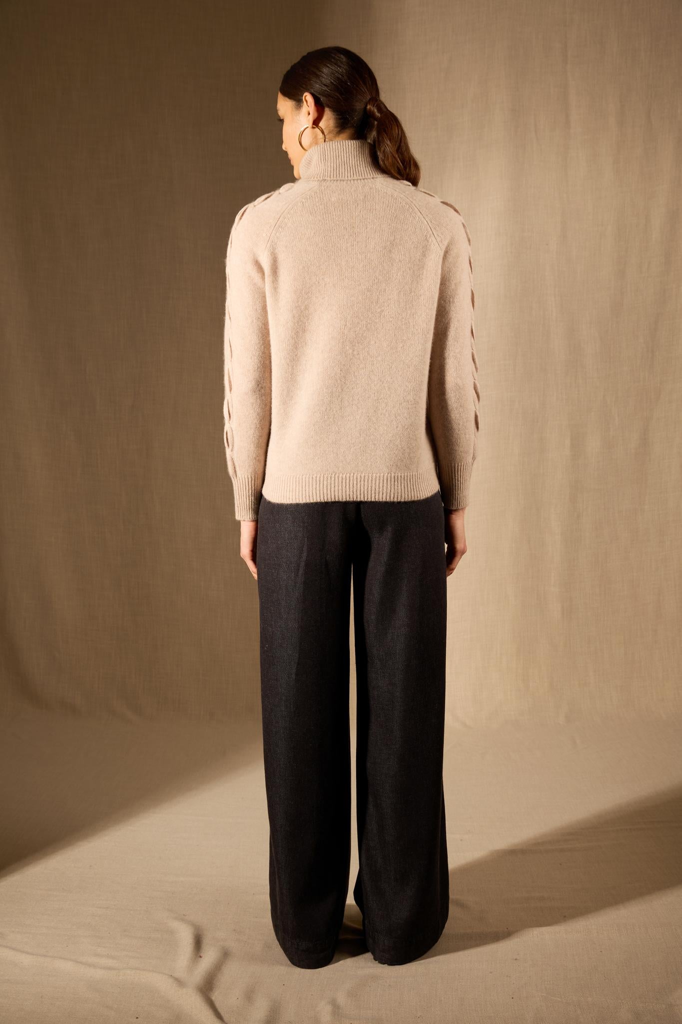 ALBANY pull col roulé 4 fils camel clair chiné 100% cachemire