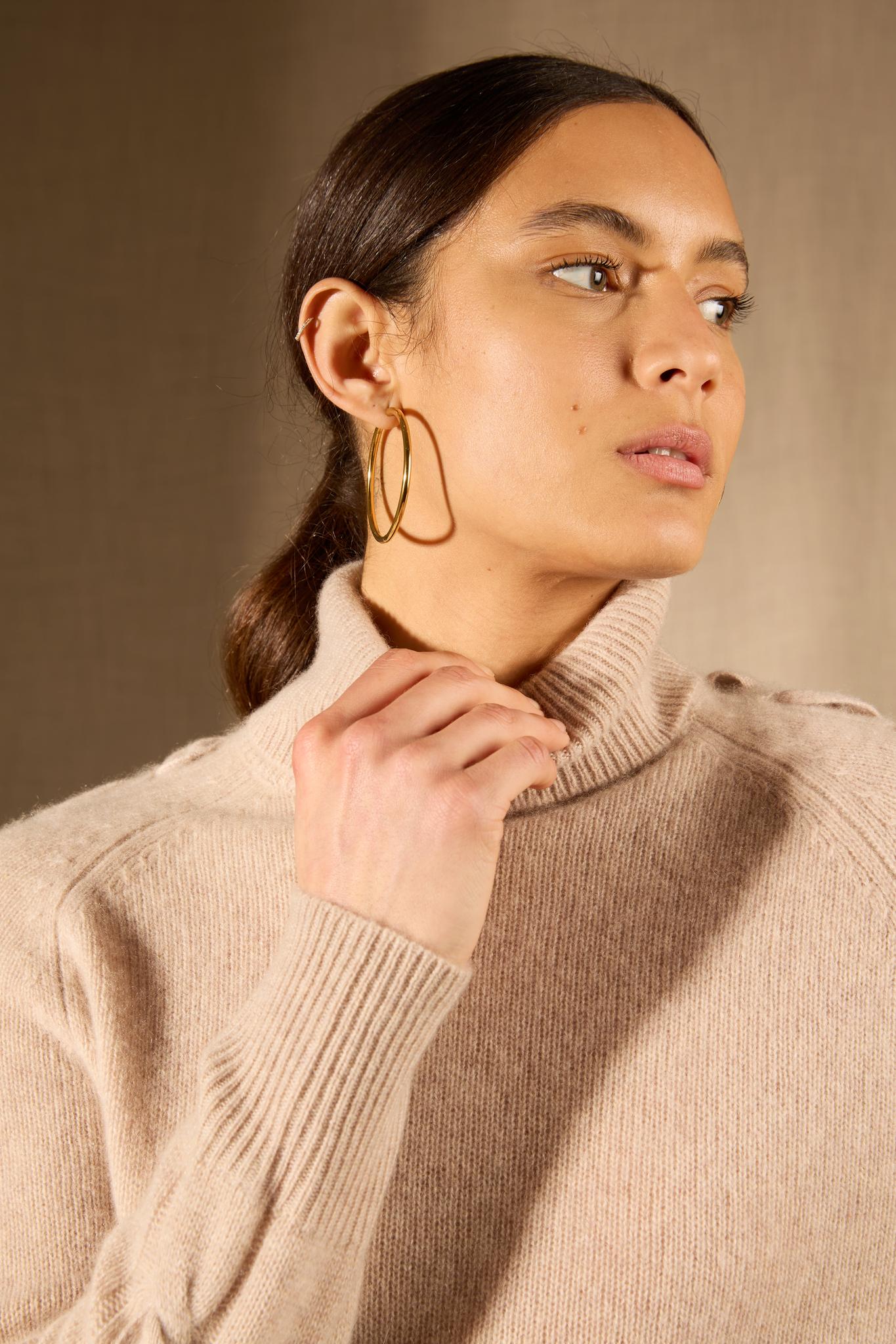 ALBANY pull col roulé 4 fils camel clair chiné 100% cachemire