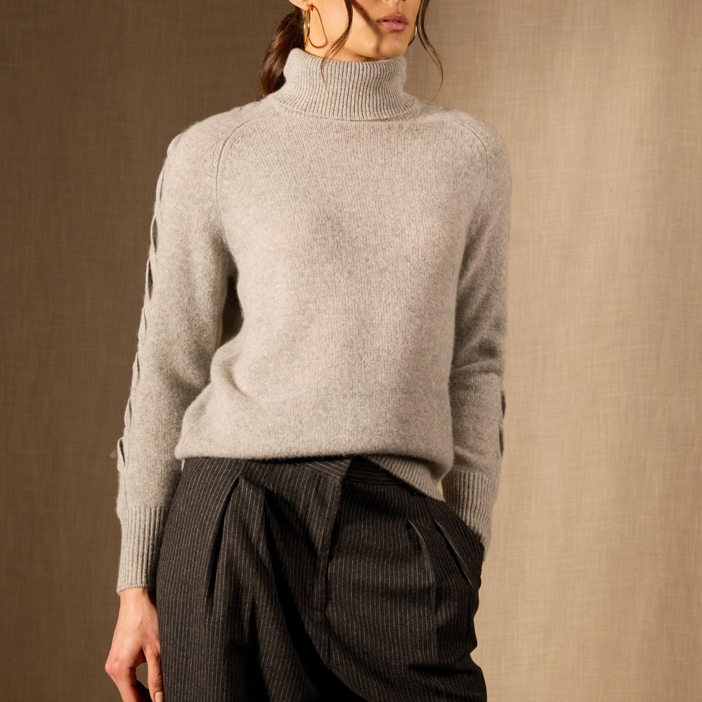 ALBANY pull col roulé 4 fils gris chiné 100% cachemire