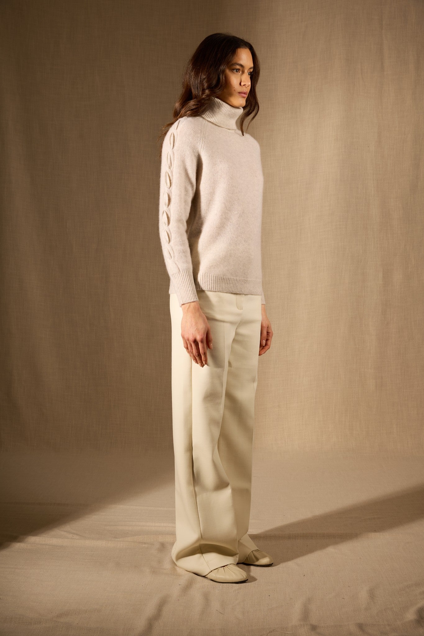 albany pull col roulé 4 fils gris perle chiné 100% cachemire