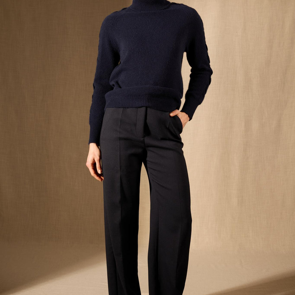 ALBANY pull col roulé 4 fils navy 100% cachemire