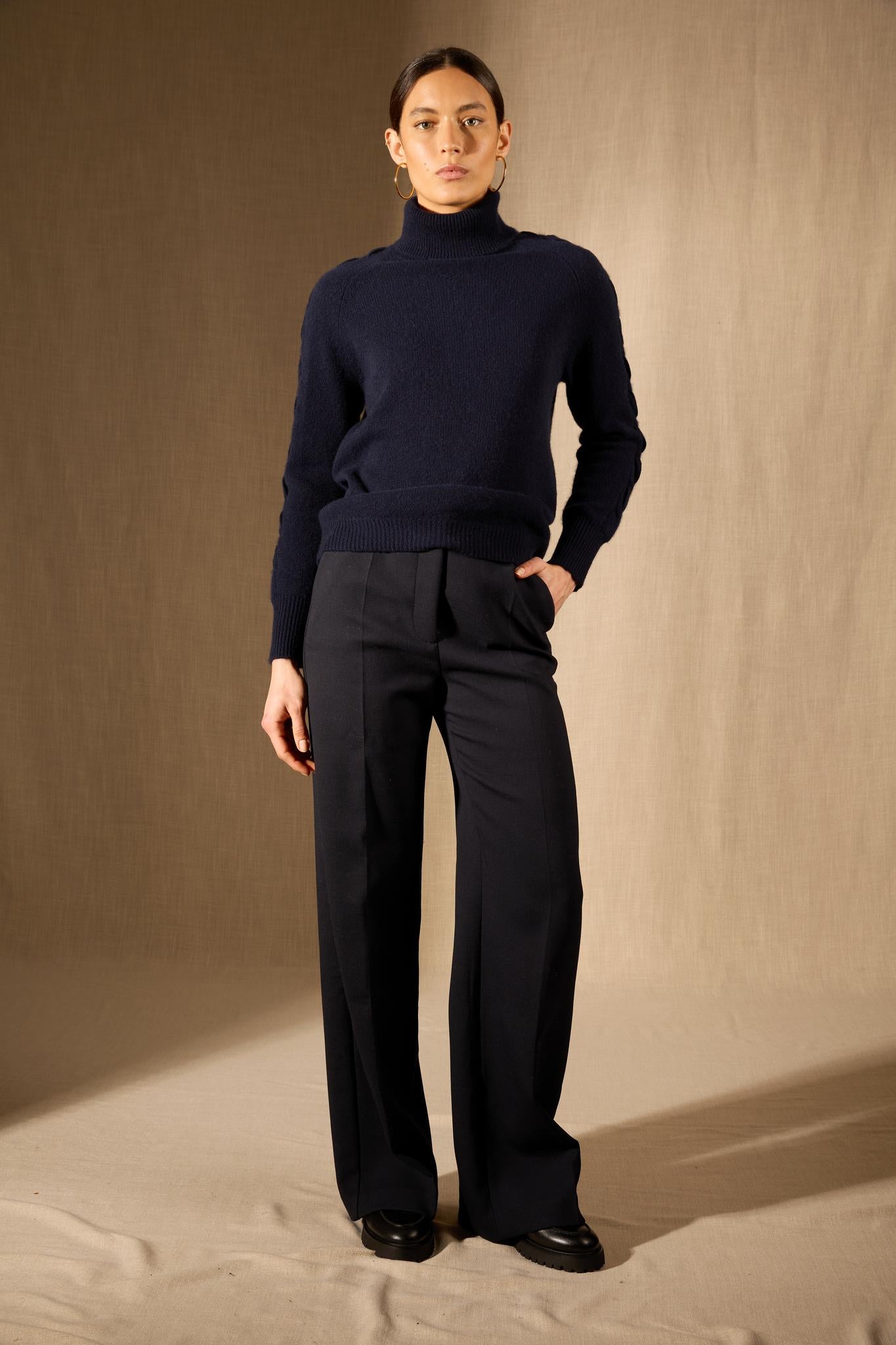 ALBANY pull col roulé 4 fils navy 100% cachemire