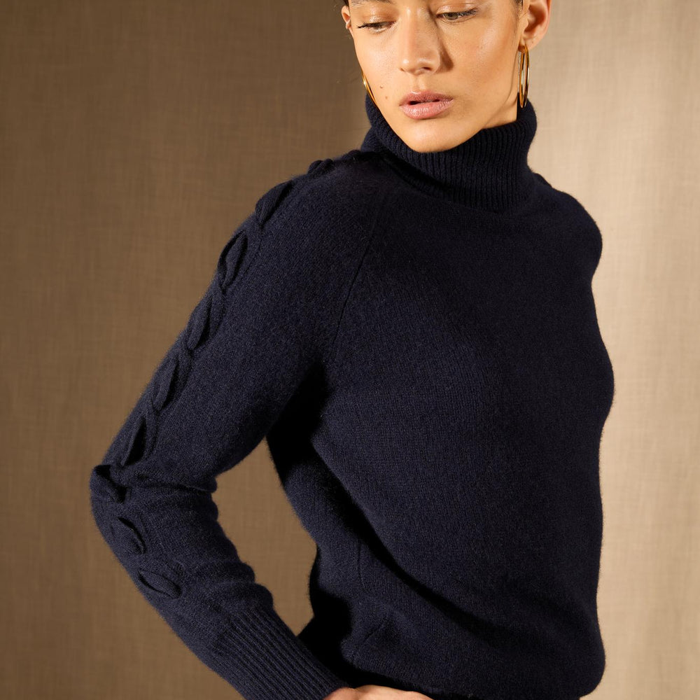 ALBANY pull col roulé 4 fils navy 100% cachemire