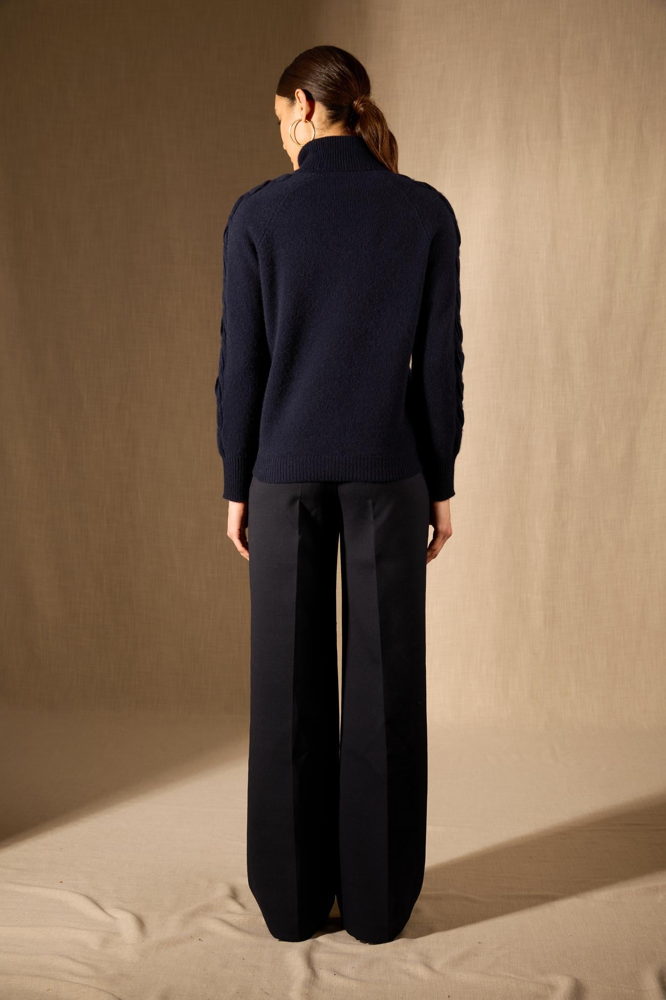 ALBANY pull col roulé 4 fils navy 100% cachemire