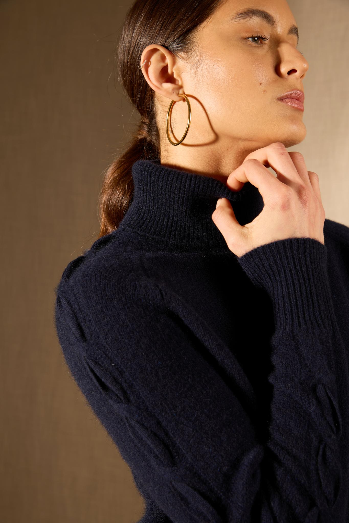 ALBANY pull col roulé 4 fils navy 100% cachemire