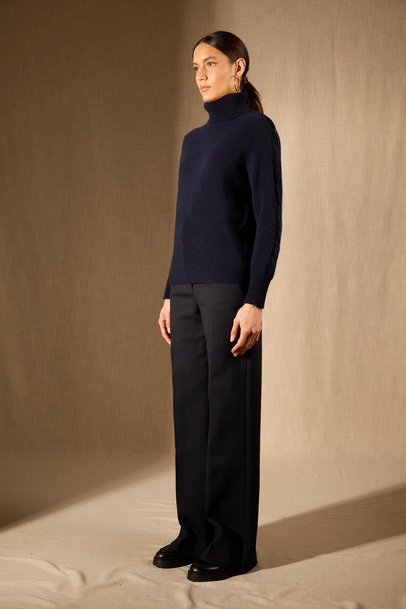 ALBANY pull col roulé 4 fils navy 100% cachemire