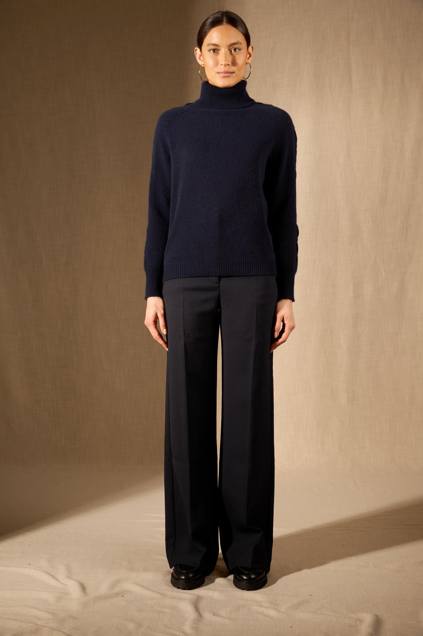 ALBANY pull col roulé 4 fils navy 100% cachemire