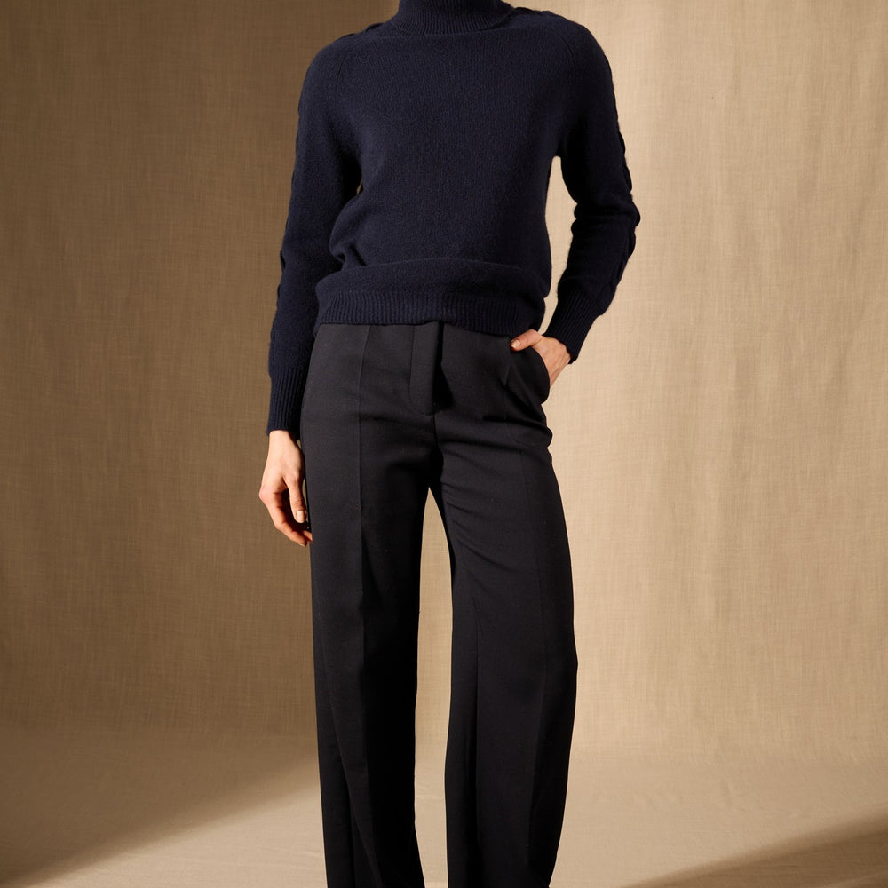 albany pull col roulé 4 fils navy 100% cachemire