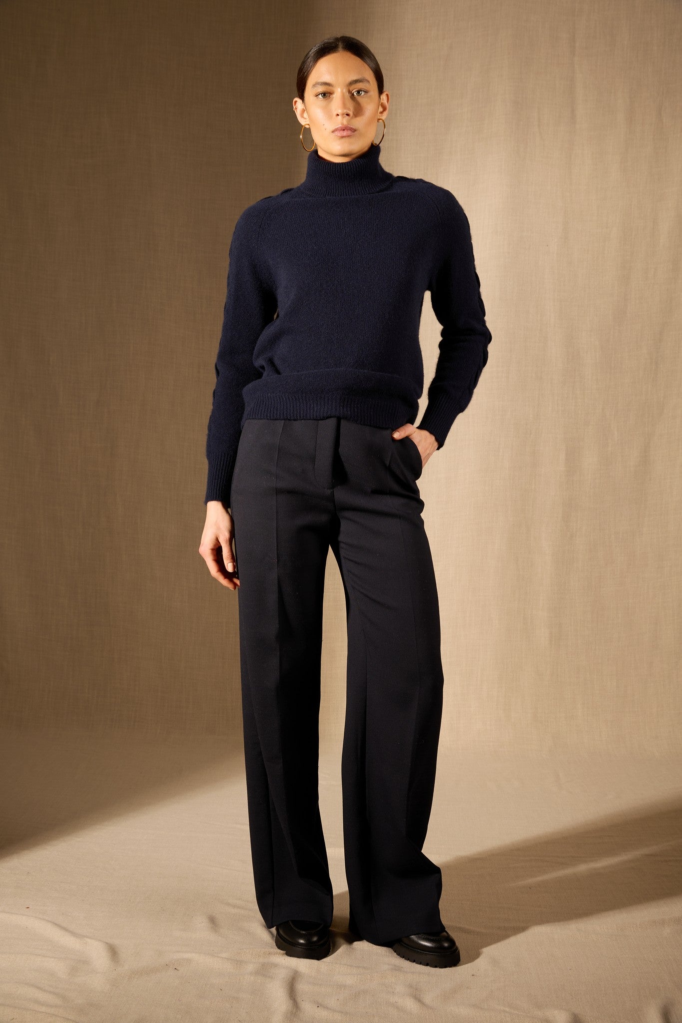 albany pull col roulé 4 fils navy 100% cachemire