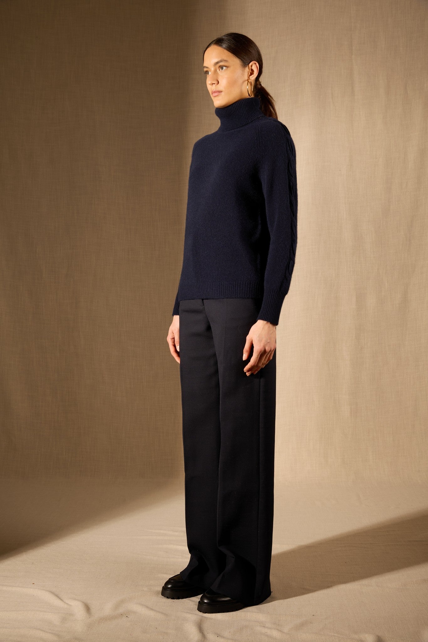 albany pull col roulé 4 fils navy 100% cachemire