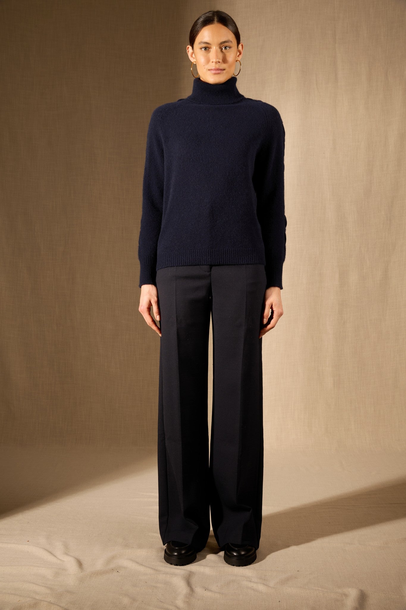 albany pull col roulé 4 fils navy 100% cachemire