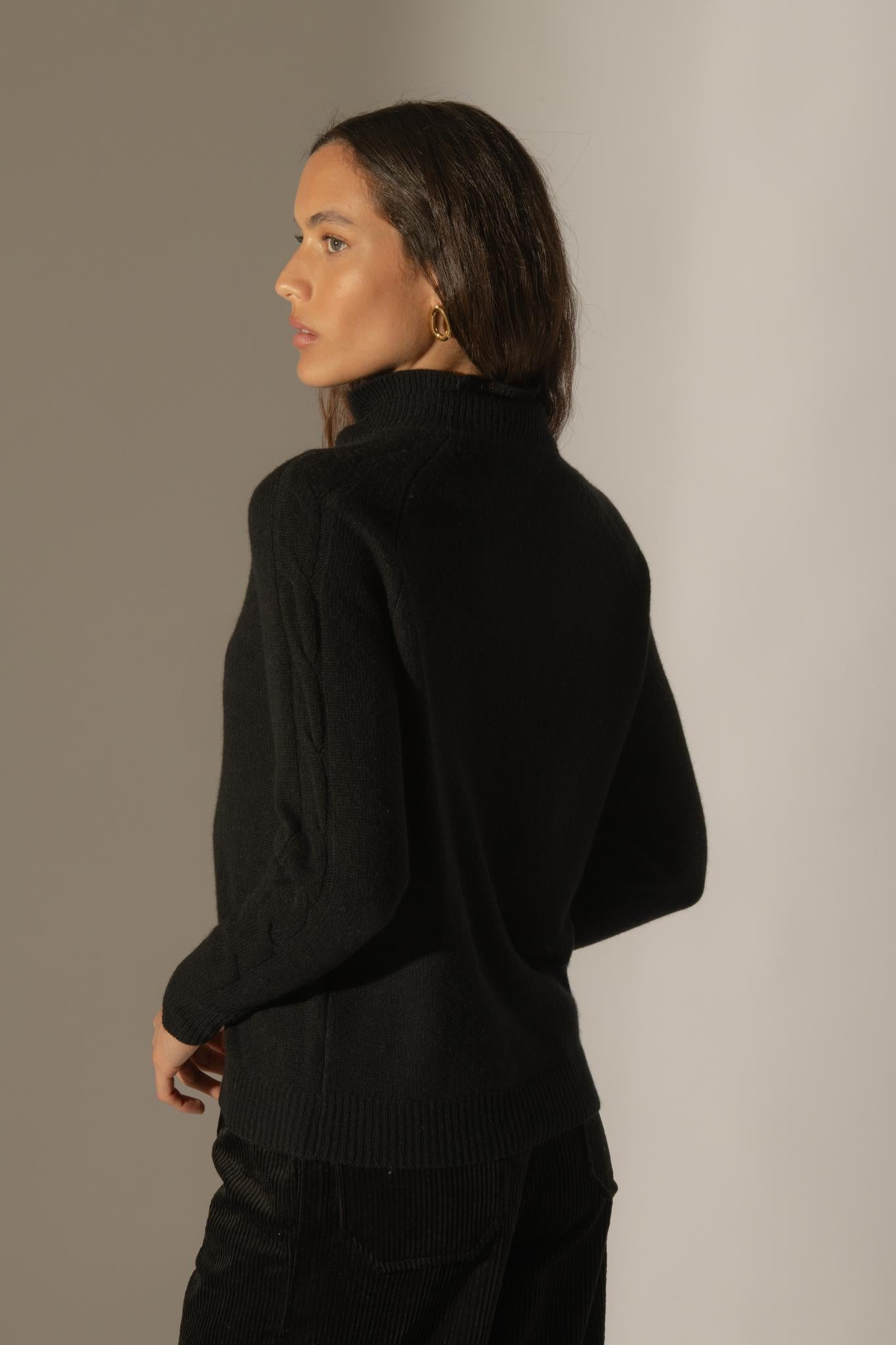 ALBANY pull col roulé 4 fils noir 100% cachemire