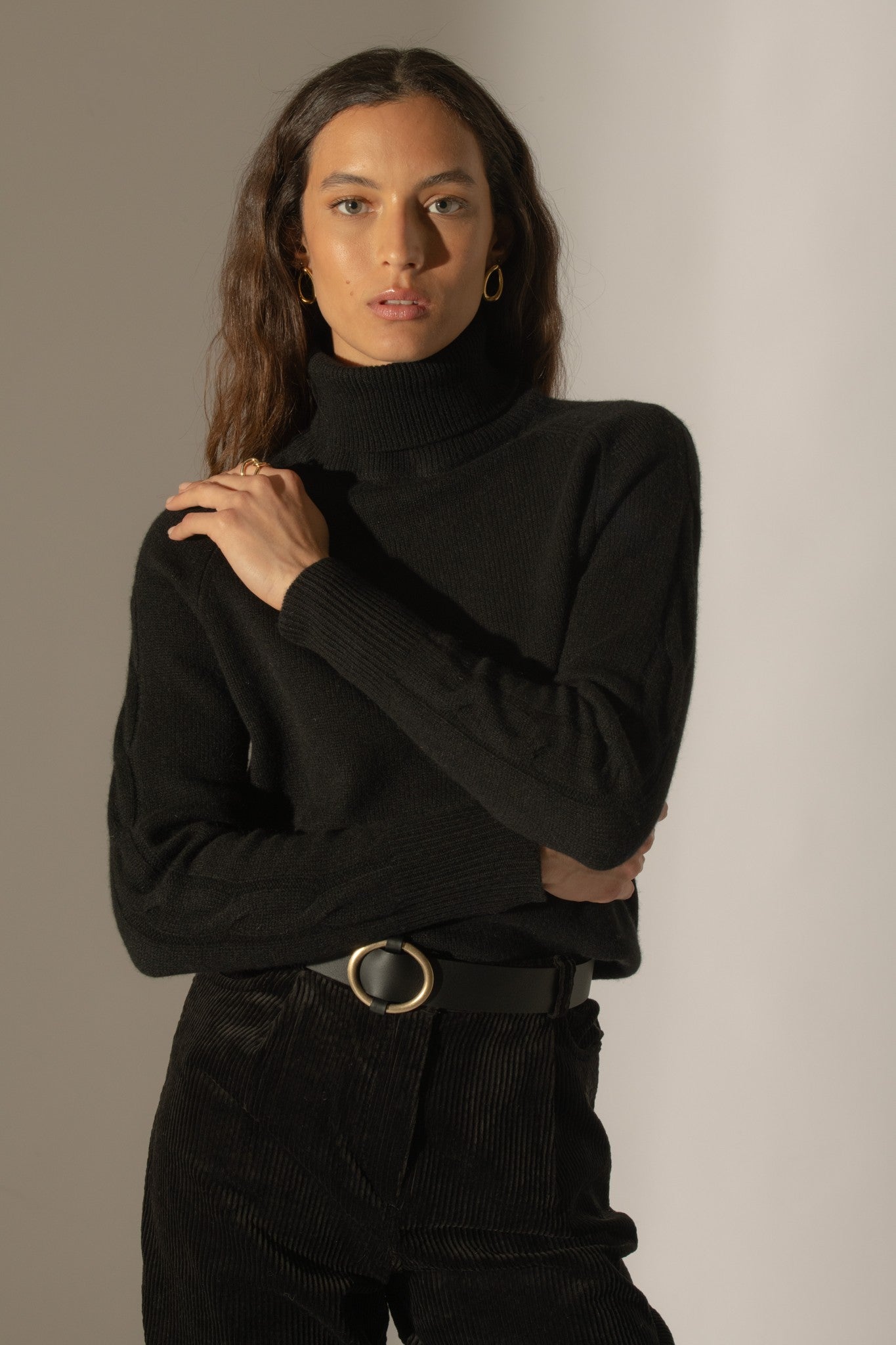 albany pull col roulé 4 fils noir 100% cachemire