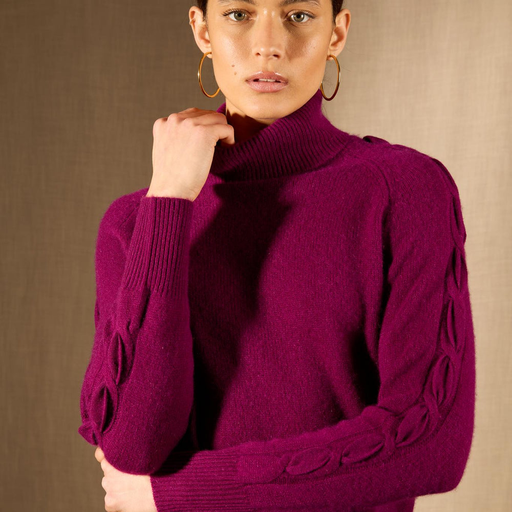 ALBANY pull col roulé 4 fils prune 100% cachemire