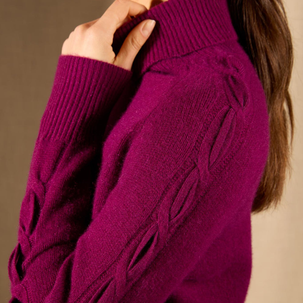 ALBANY pull col roulé 4 fils prune 100% cachemire