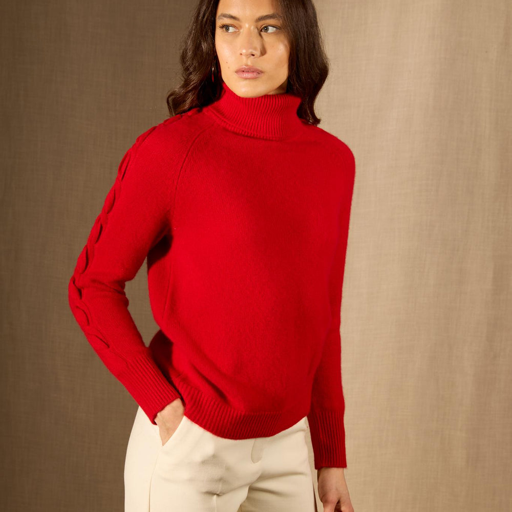 ALBANY pull col roulé 4 fils rouge 100% cachemire