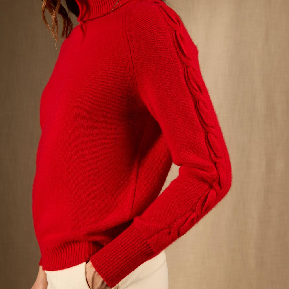 ALBANY pull col roulé 4 fils rouge 100% cachemire