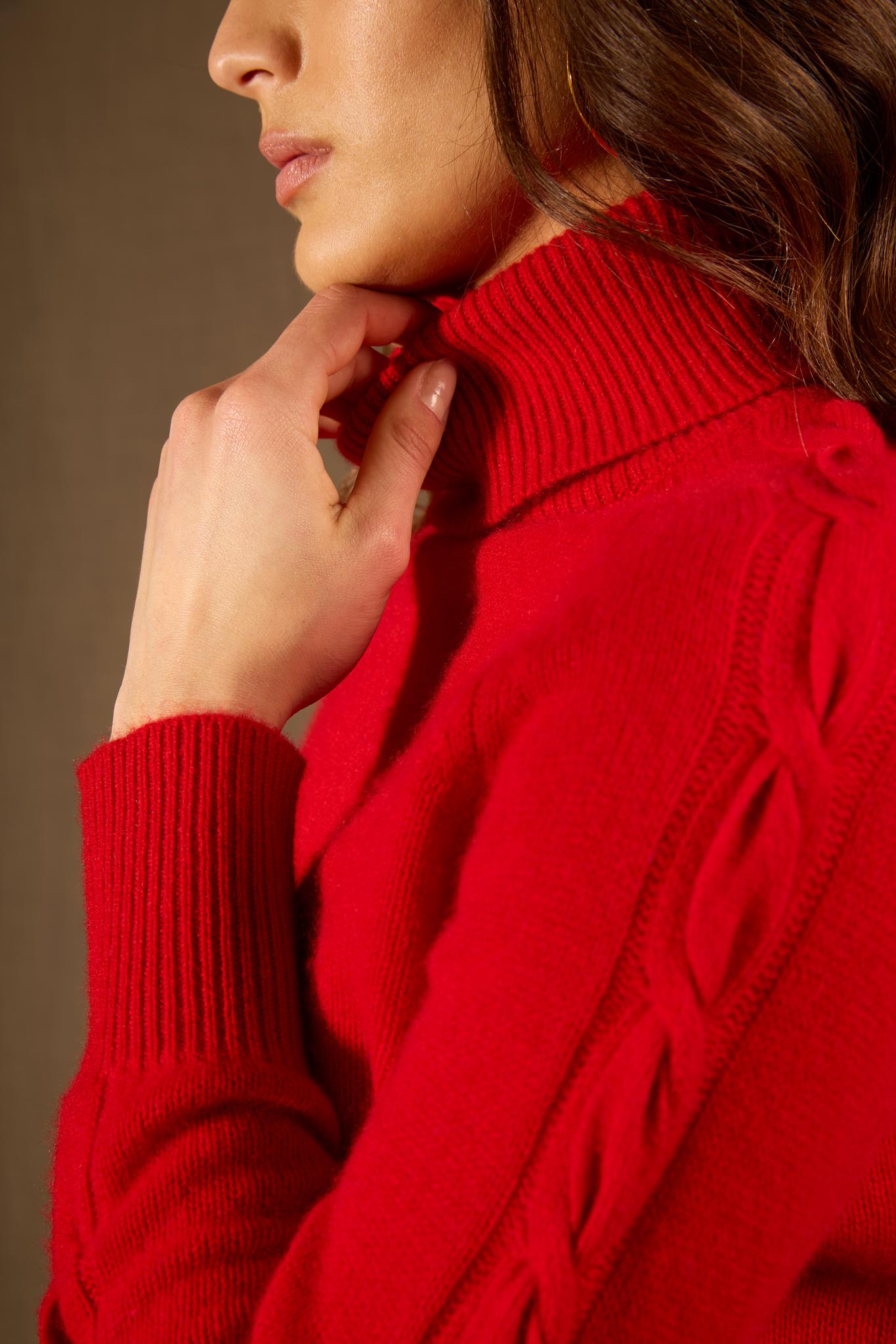 ALBANY pull col roulé 4 fils rouge 100% cachemire