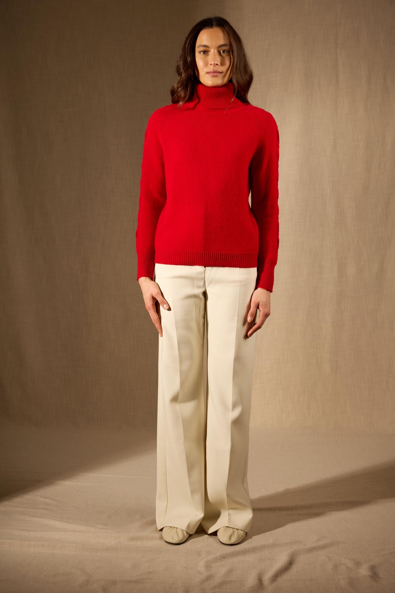 ALBANY pull col roulé 4 fils rouge 100% cachemire