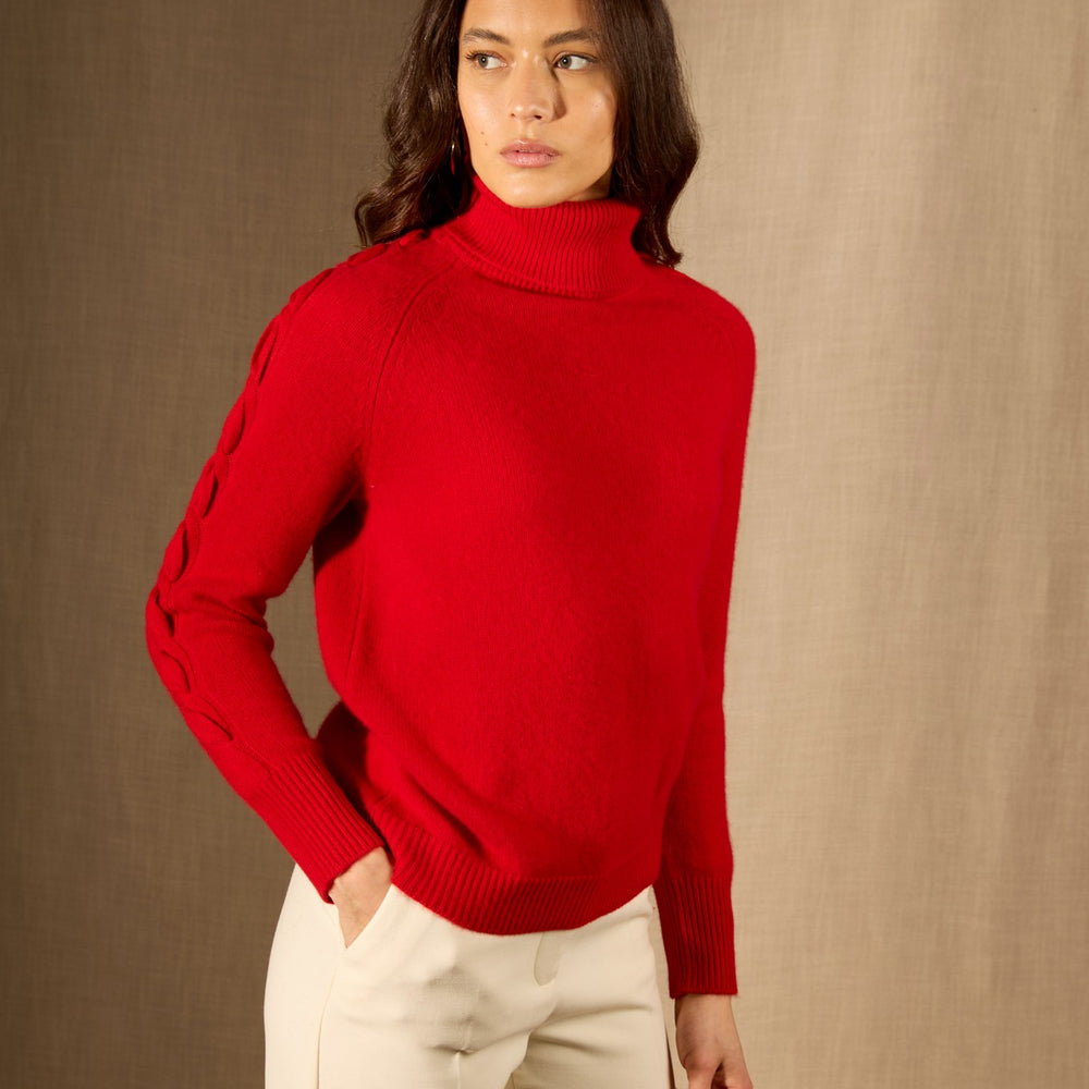 albany pull col roulé 4 fils rouge 100% cachemire