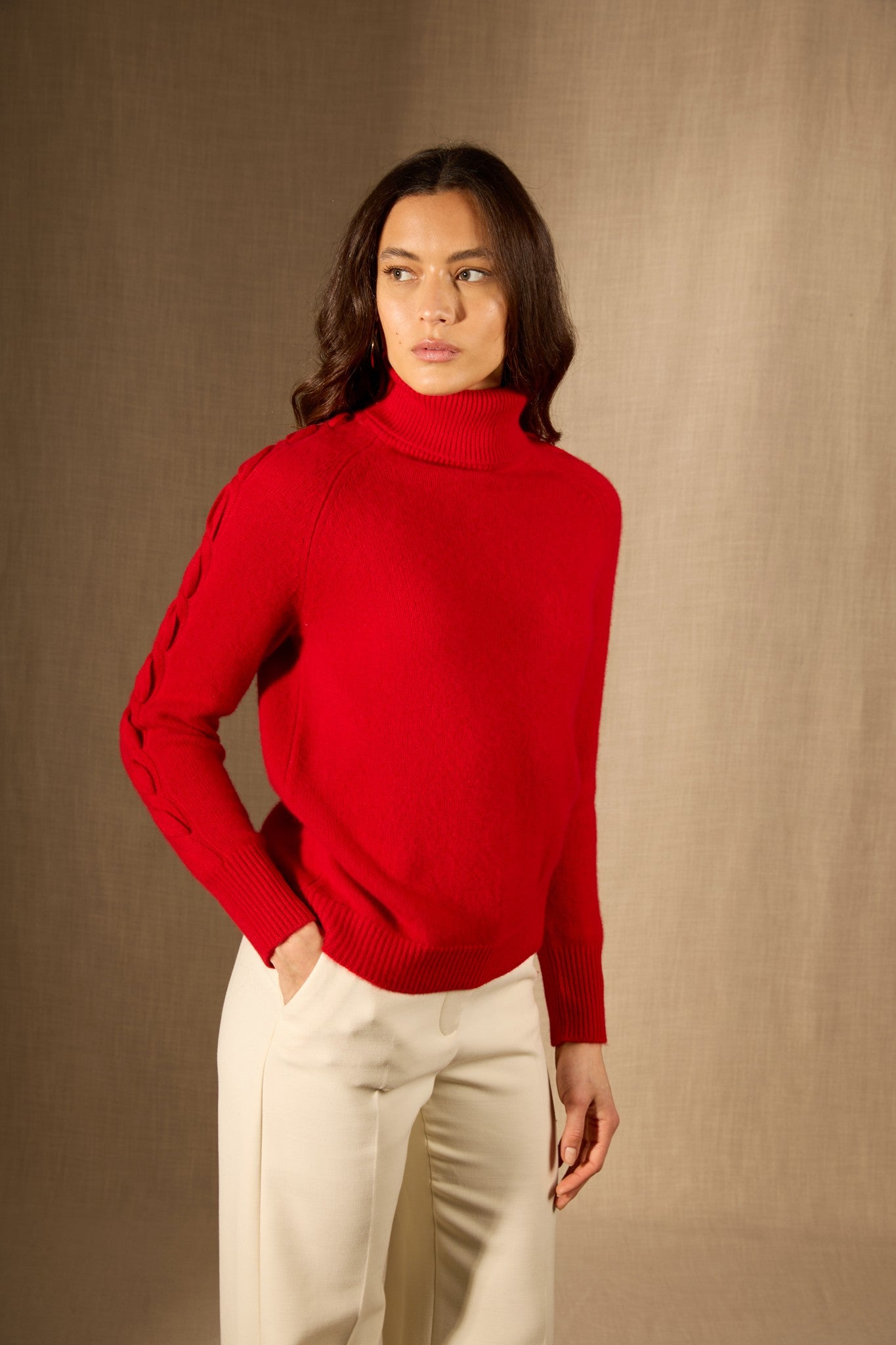 albany pull col roulé 4 fils rouge 100% cachemire