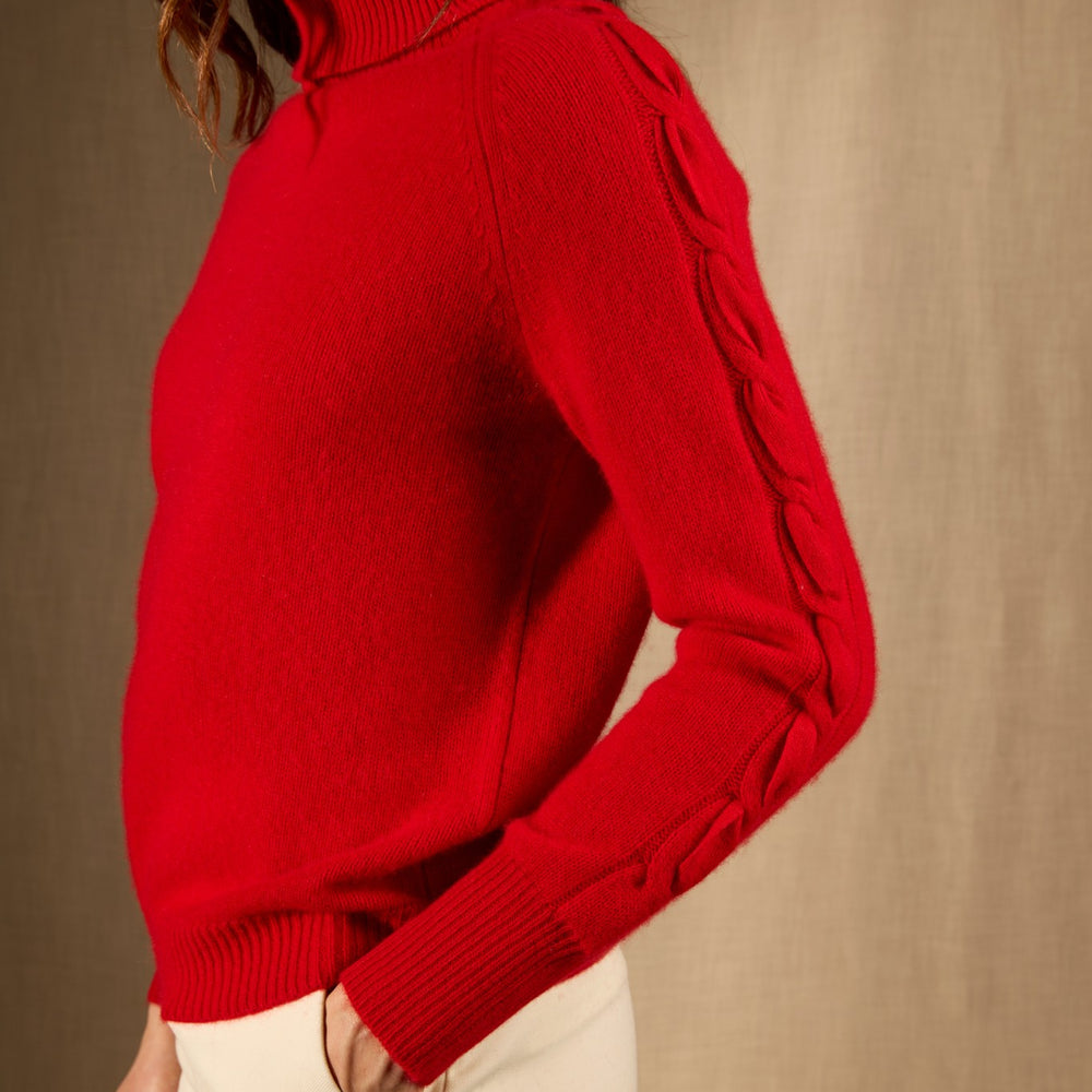 albany pull col roulé 4 fils rouge 100% cachemire