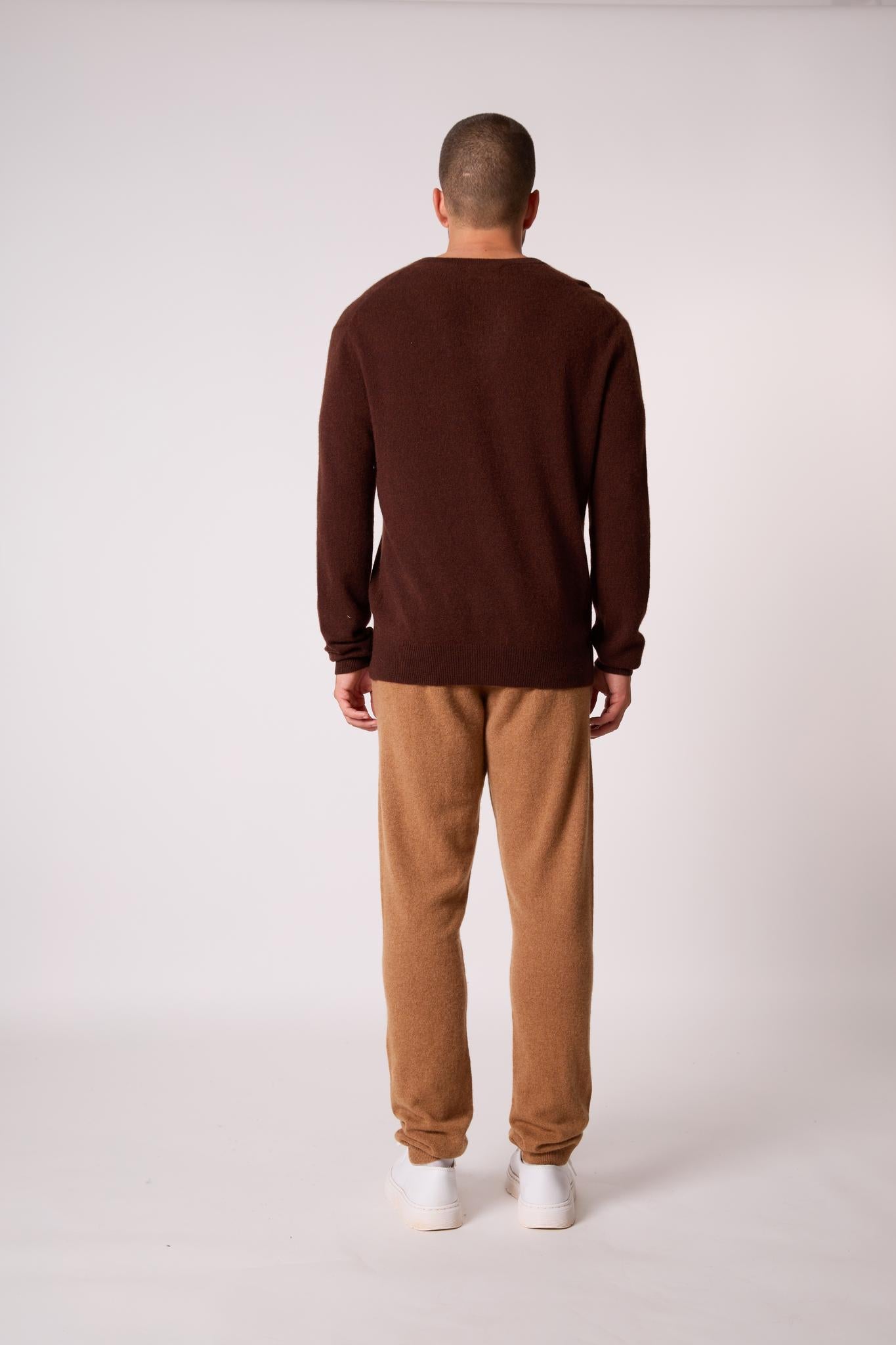 ALEXANDER pull col v  café 100% cachemire