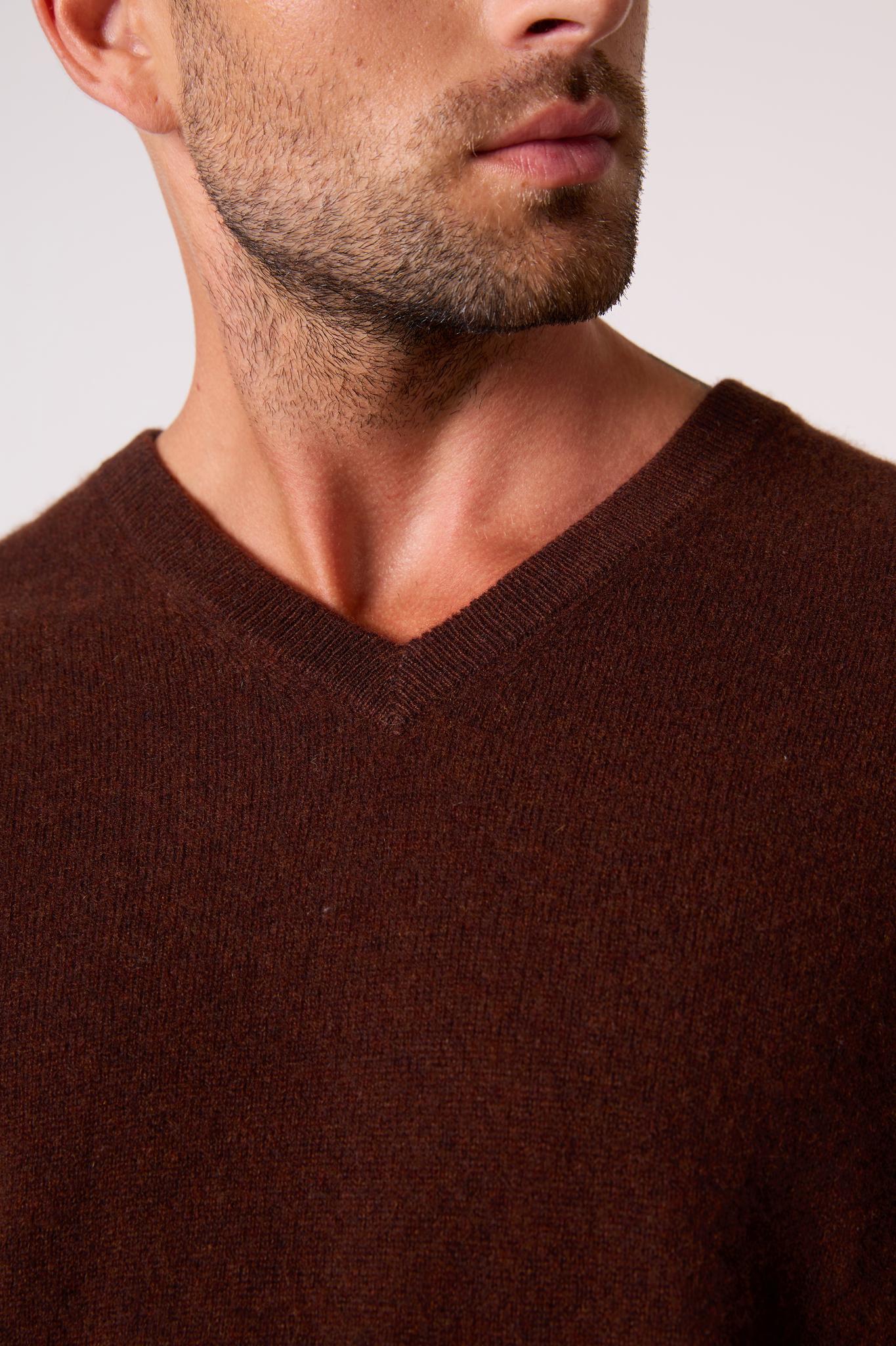 ALEXANDER pull col v  café 100% cachemire