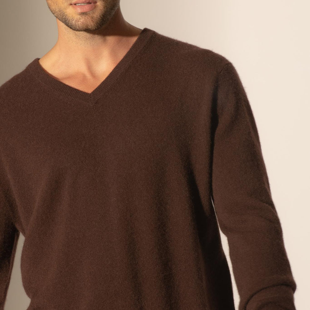 ALEXANDER pull col v  choco 100% cachemire