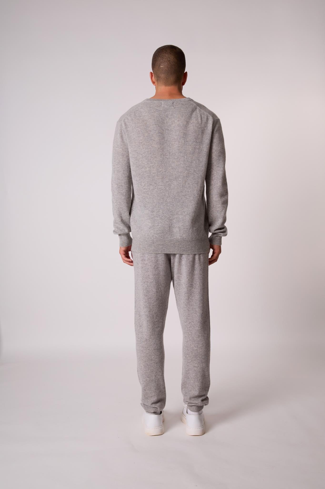 ALEXANDER pull col v  gris chiné 100% cachemire