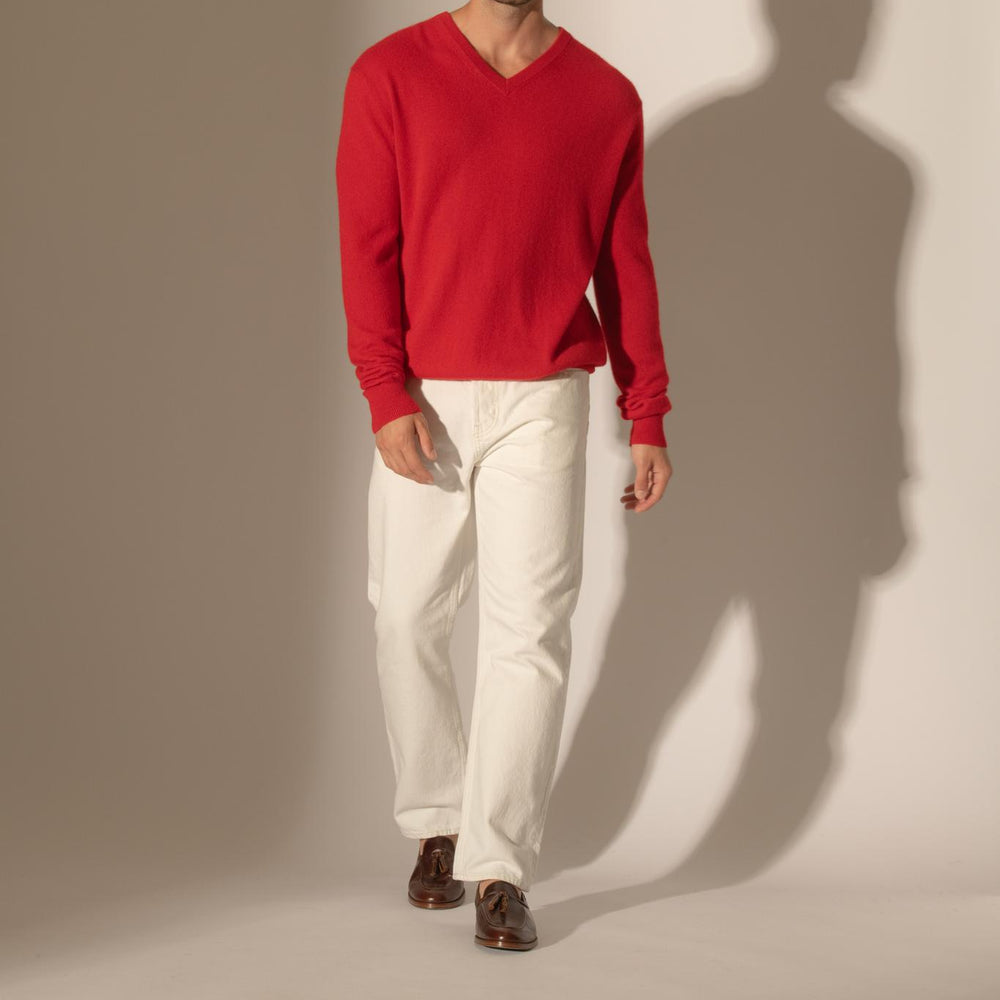 ALEXANDER pull col v  rouge 100% cachemire