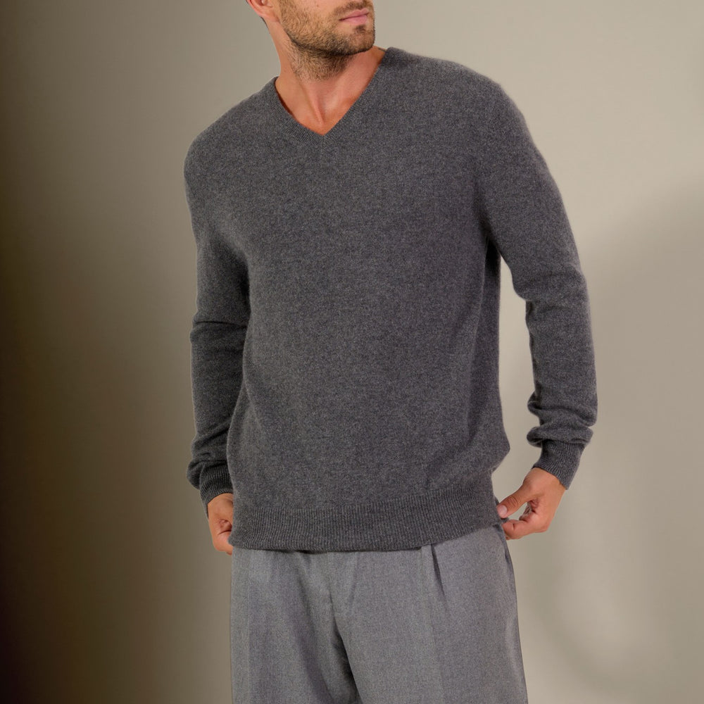 alexander pull col v anthracite chiné 100% cachemire