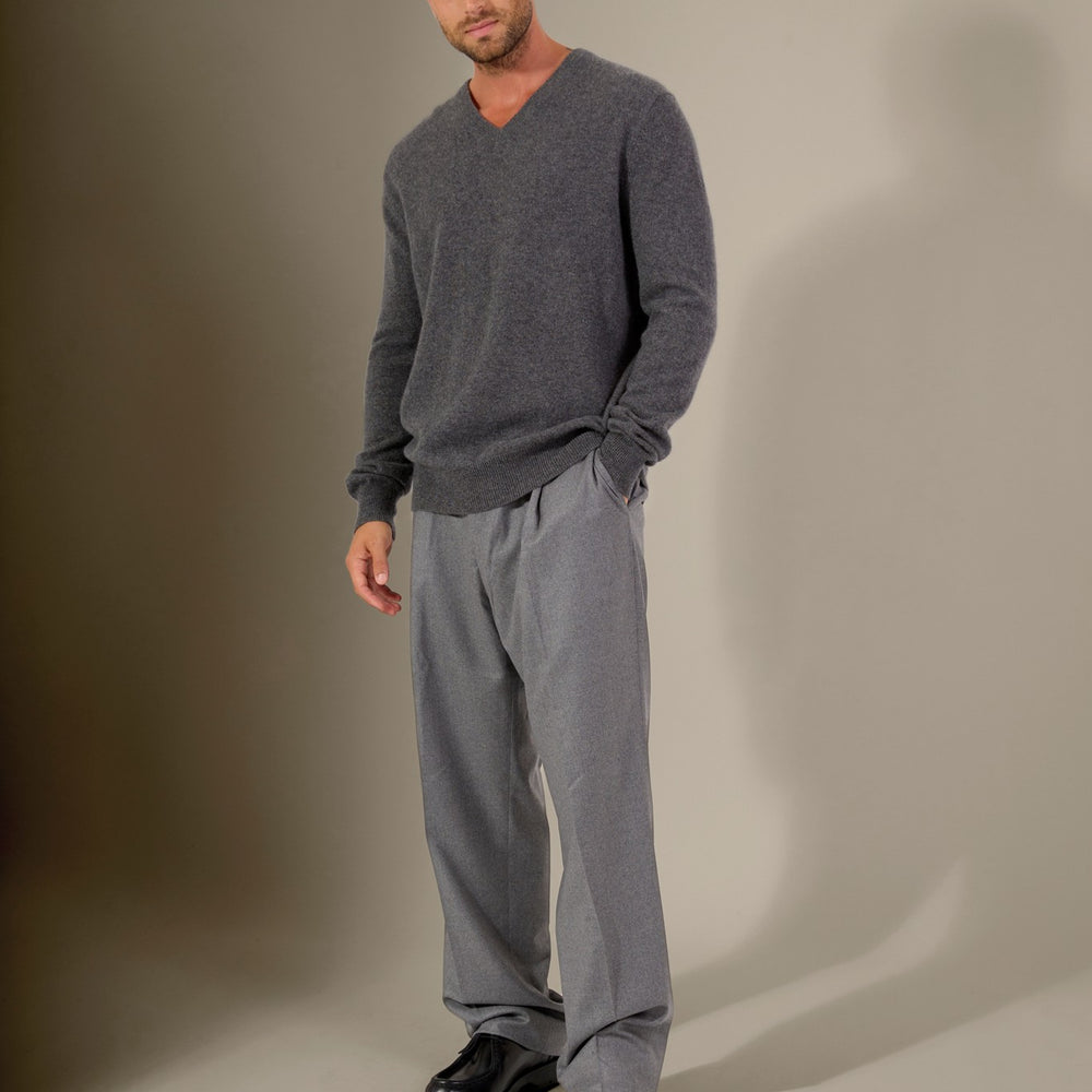 alexander pull col v anthracite chiné 100% cachemire