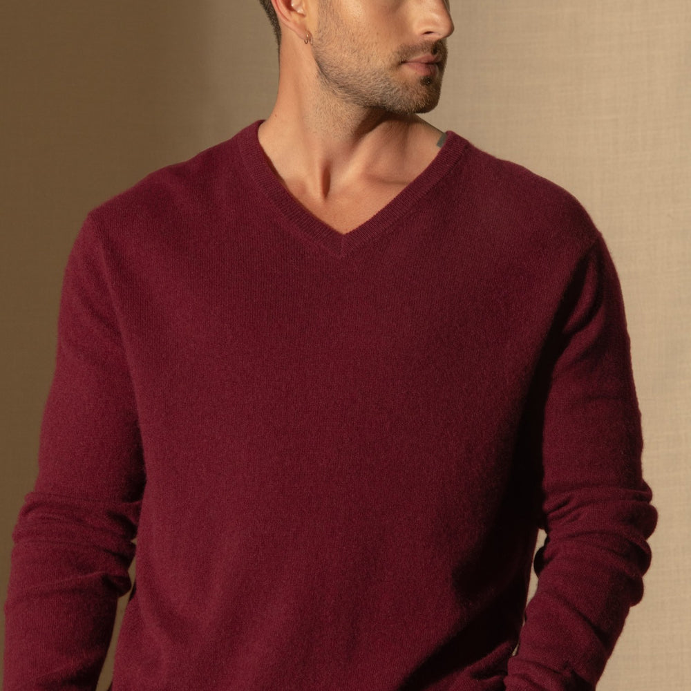 alexander pull col v bordeaux 100% cachemire