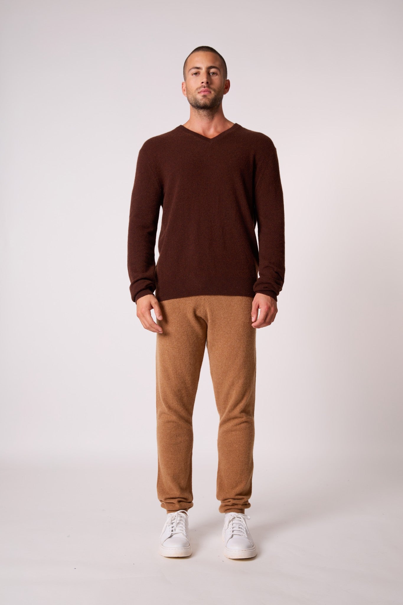 alexander pull col v café 100% cachemire