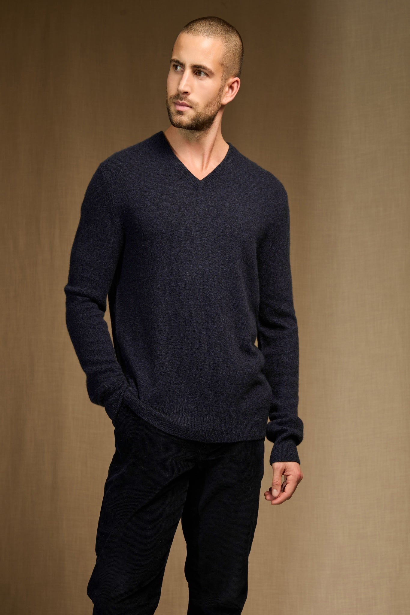 alexander pull col v caviar 100% cachemire