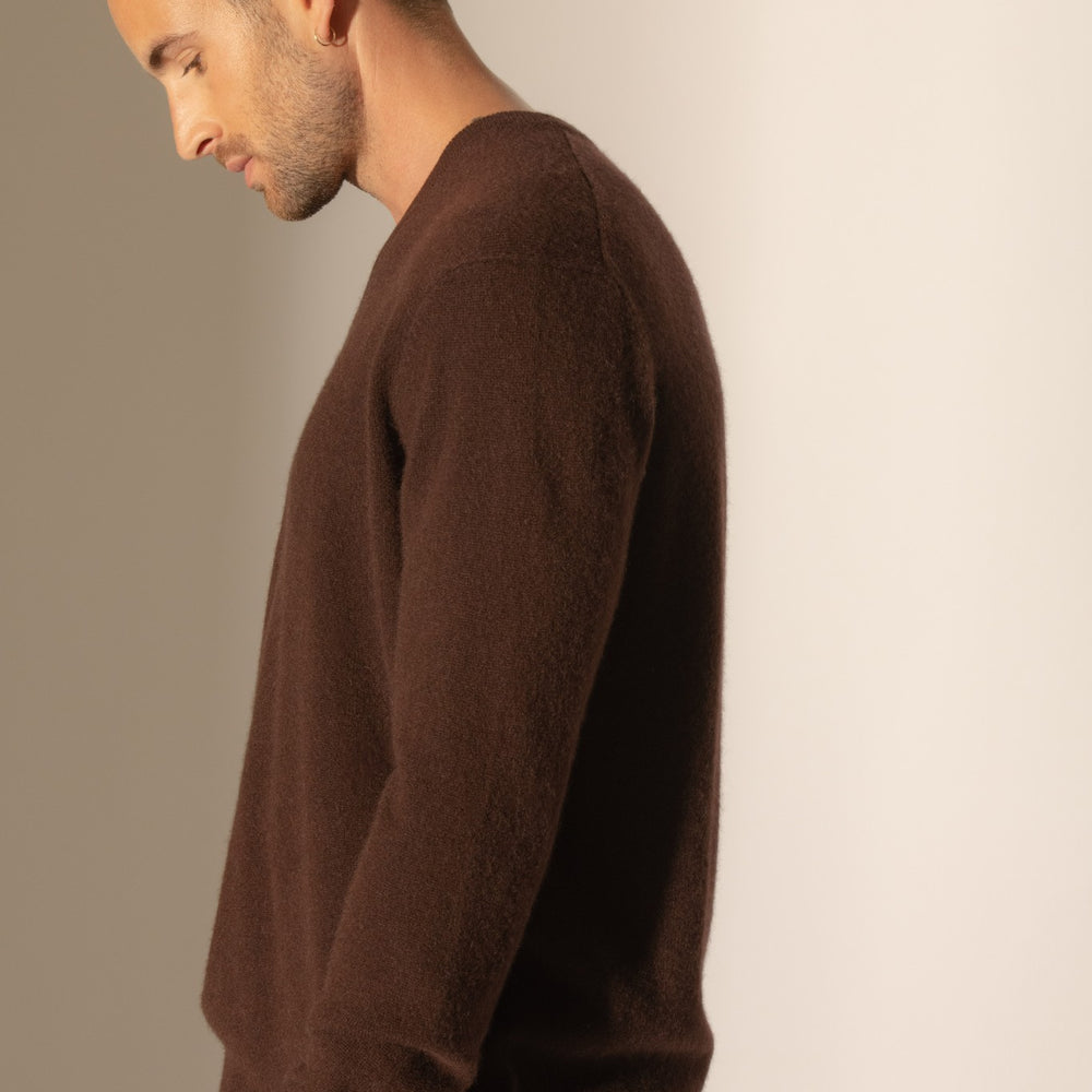 alexander pull col v choco 100% cachemire