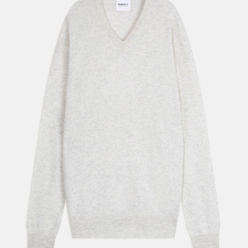 alexander pull col v gris perle chiné 100% cachemire