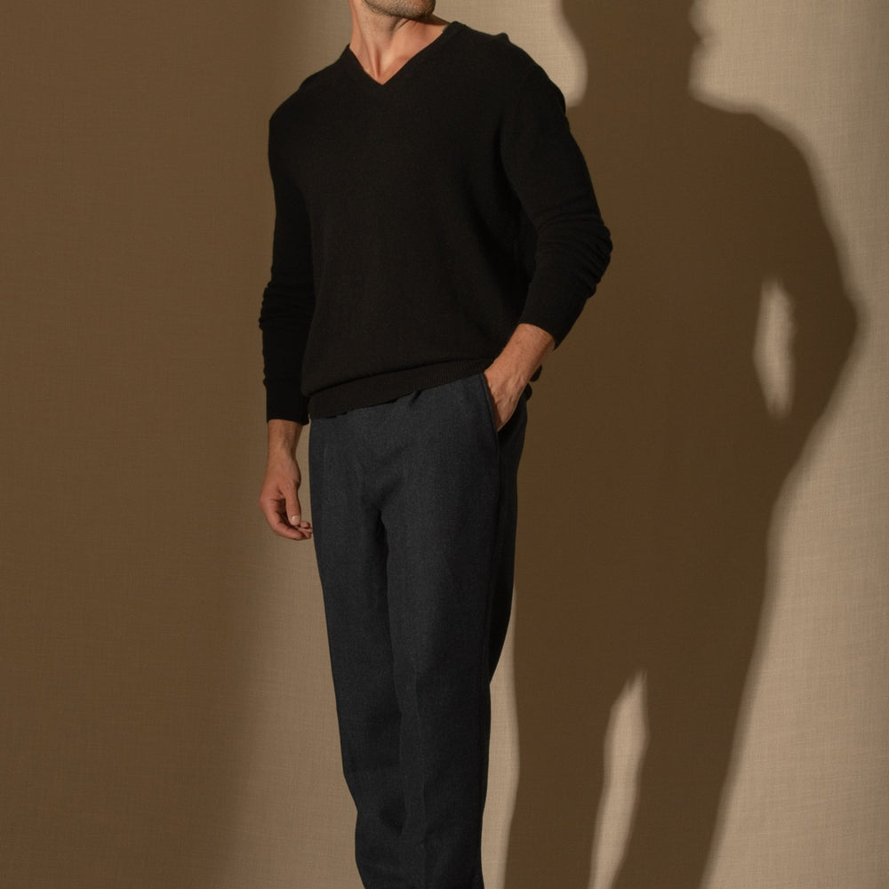 alexander pull col v noir 100% cachemire